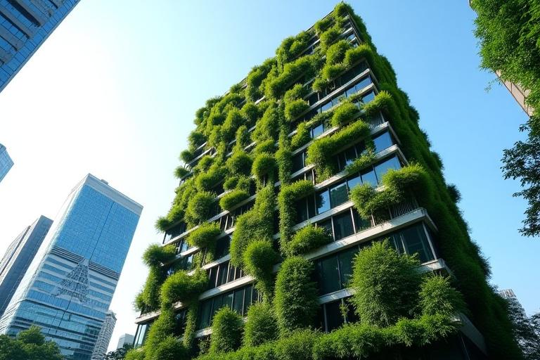 Modern eco-friendly office building with vertical gardens in Singapore